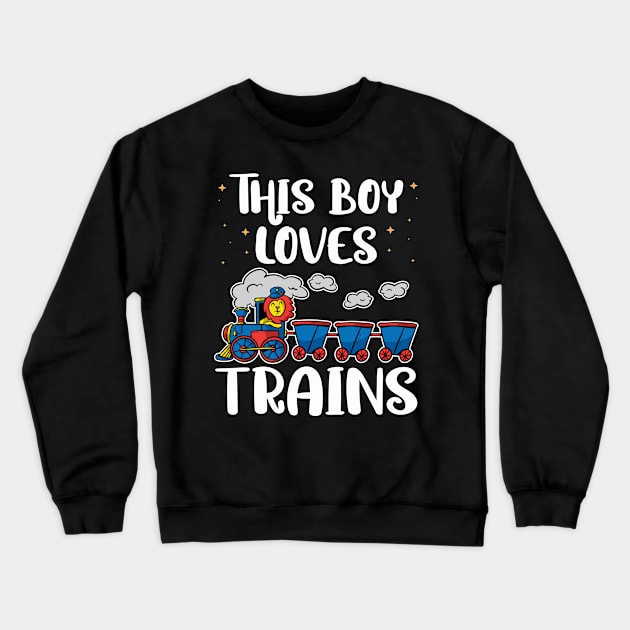 Kids This Boy Loves Trains - Train lover print Crewneck Sweatshirt by theodoros20